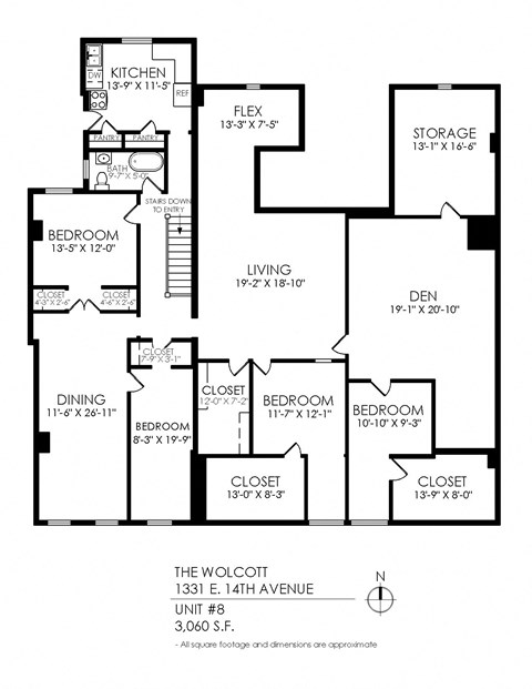 Floor plan for 3 beds, 1 bath
